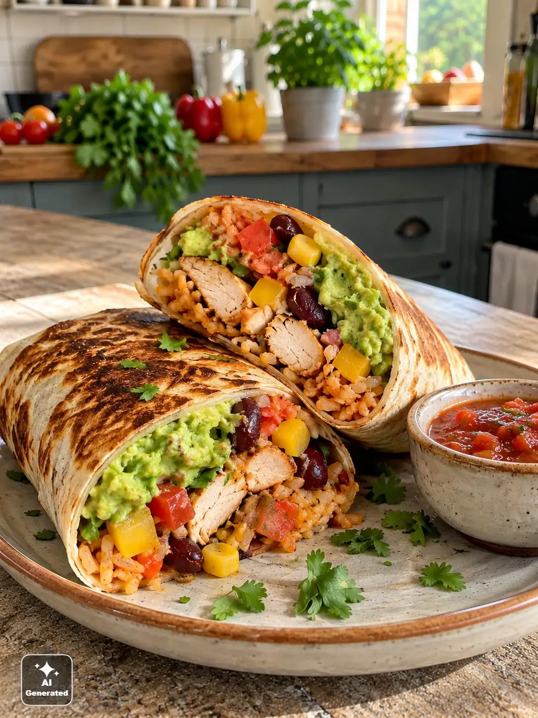 Burrito z kurczakiem i sosem guacamole