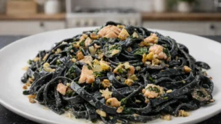 Czarne tagliatelle z pietruszką i łososiem wędzonym – szybki przepis na elegancki makaron