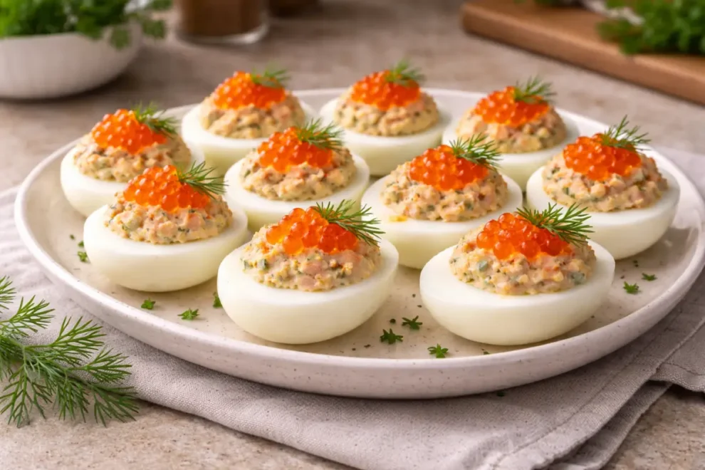Jajka z łososiem i kawiorem – wyborna, błyskawiczna, imprezowa przekąska