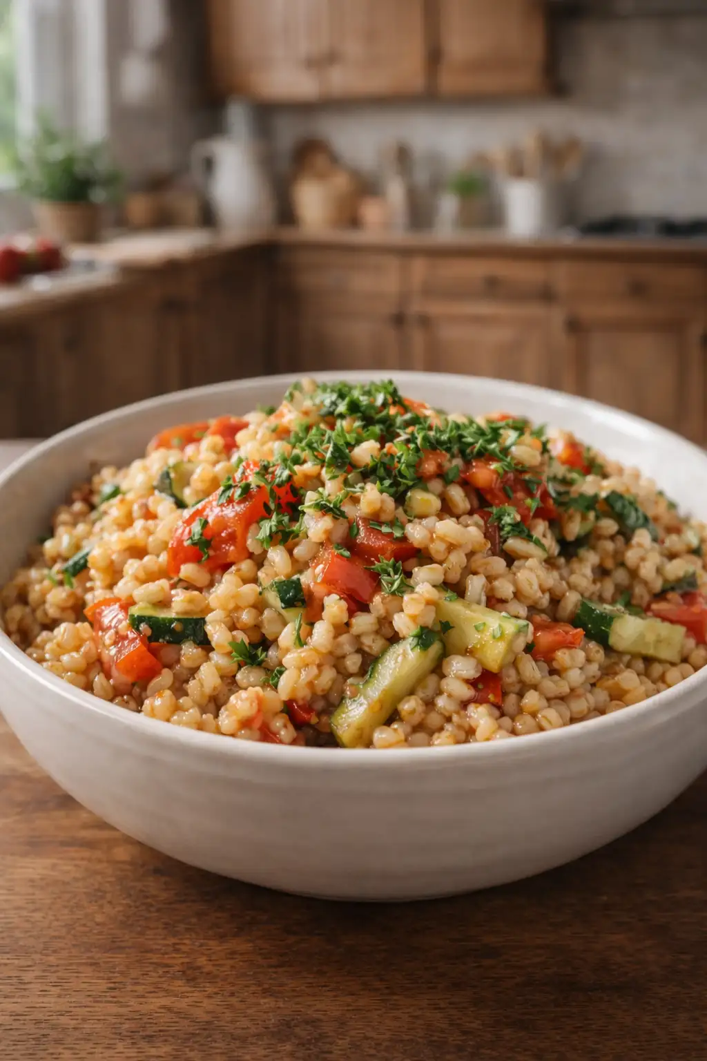 Pęczak z pomidorami i cukinią