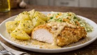 Pierś z kurczaka w panierce z kalafiora w sosie musztardowym – prosty pomysł na inny obiad