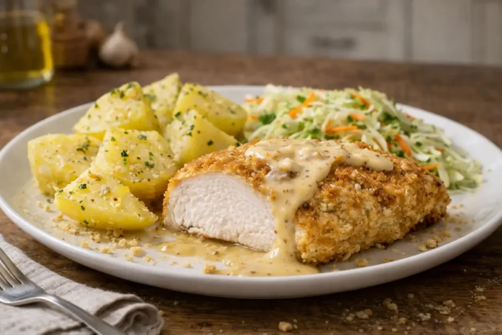 Pierś z kurczaka w panierce z kalafiora w sosie musztardowym – prosty pomysł na inny obiad