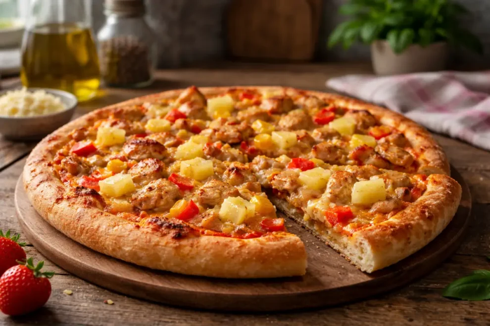 Pizza domowa z kurczakiem, kukurydzą i ananasem – prosty przepis na chrupiący spód