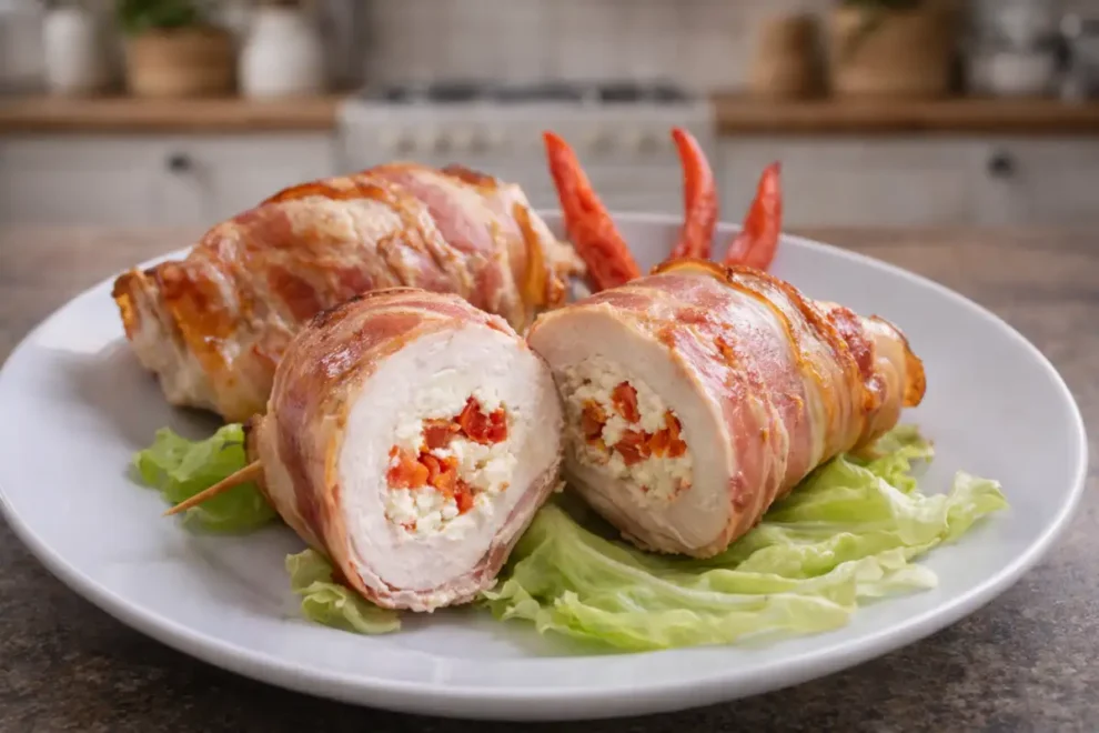 Roladki z piersi kurczaka z fetą i papryką zawijane w boczku – soczysty przepis na obiad i przyjęcie