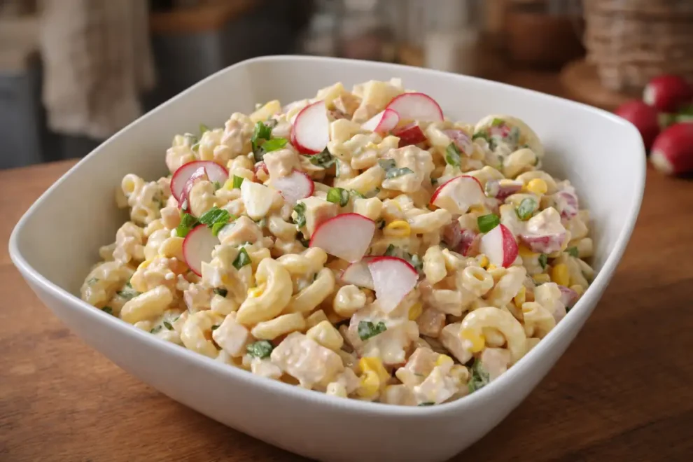 Sałatka makaronowa z rzodkiewką i piersią kurczaka – szybki i sycący przepis