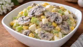 Sałatka z gotowanych pieczarek i pora – prosty przepis na sycącą sałatkę