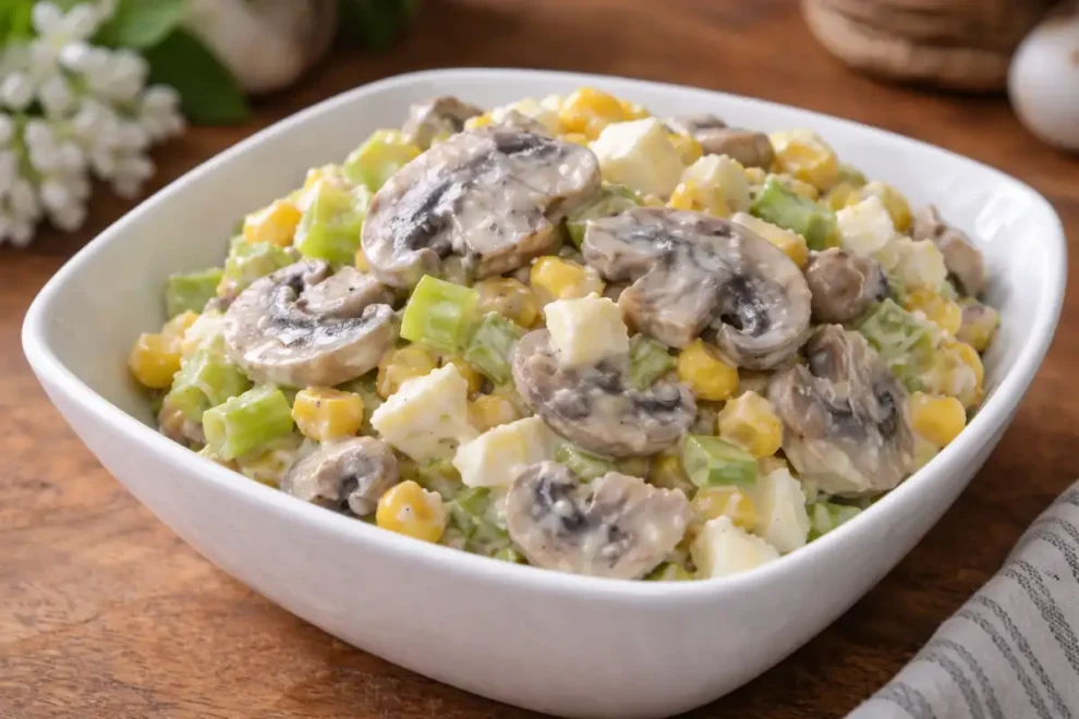 Sałatka z gotowanych pieczarek i pora – prosty przepis na sycącą sałatkę