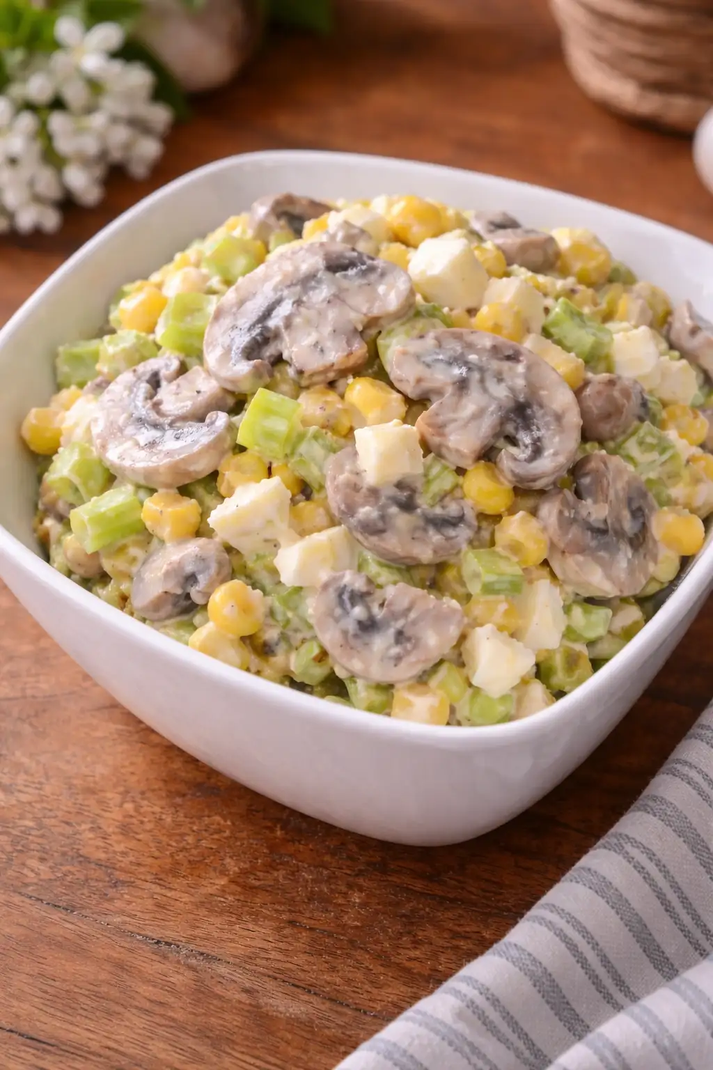 Sałatka z gotowanych pieczarek i pora