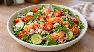 Sałatka z łososiem, rukolą i pomidorami – prosty przepis na lekki i sycący posiłek