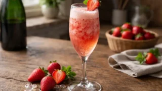 Truskawkowy szampan – prosty drink z sorbetem truskawkowym
