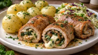 Roladki schabowe z pieczarkami, szpinakiem i mozzarellą – prosty pomysł na schab w nowej odsłonie