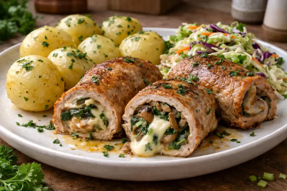 Roladki schabowe z pieczarkami, szpinakiem i mozzarellą – prosty pomysł na schab w nowej odsłonie