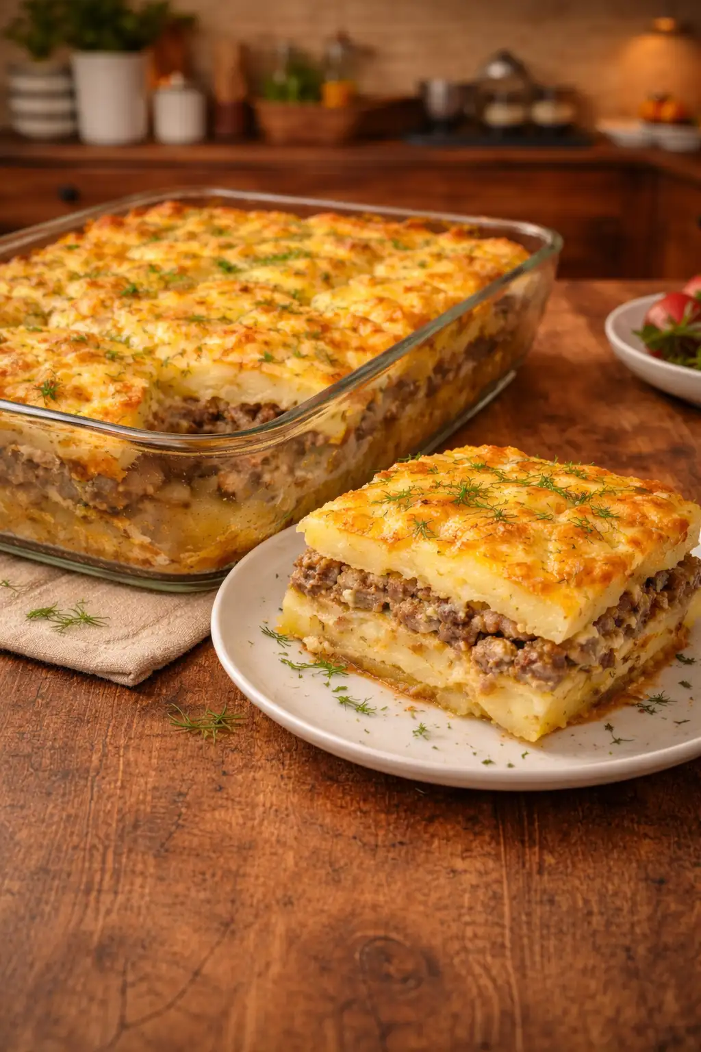 Zapiekanka ziemniaczana z mięsem mielonym i pieczarkami