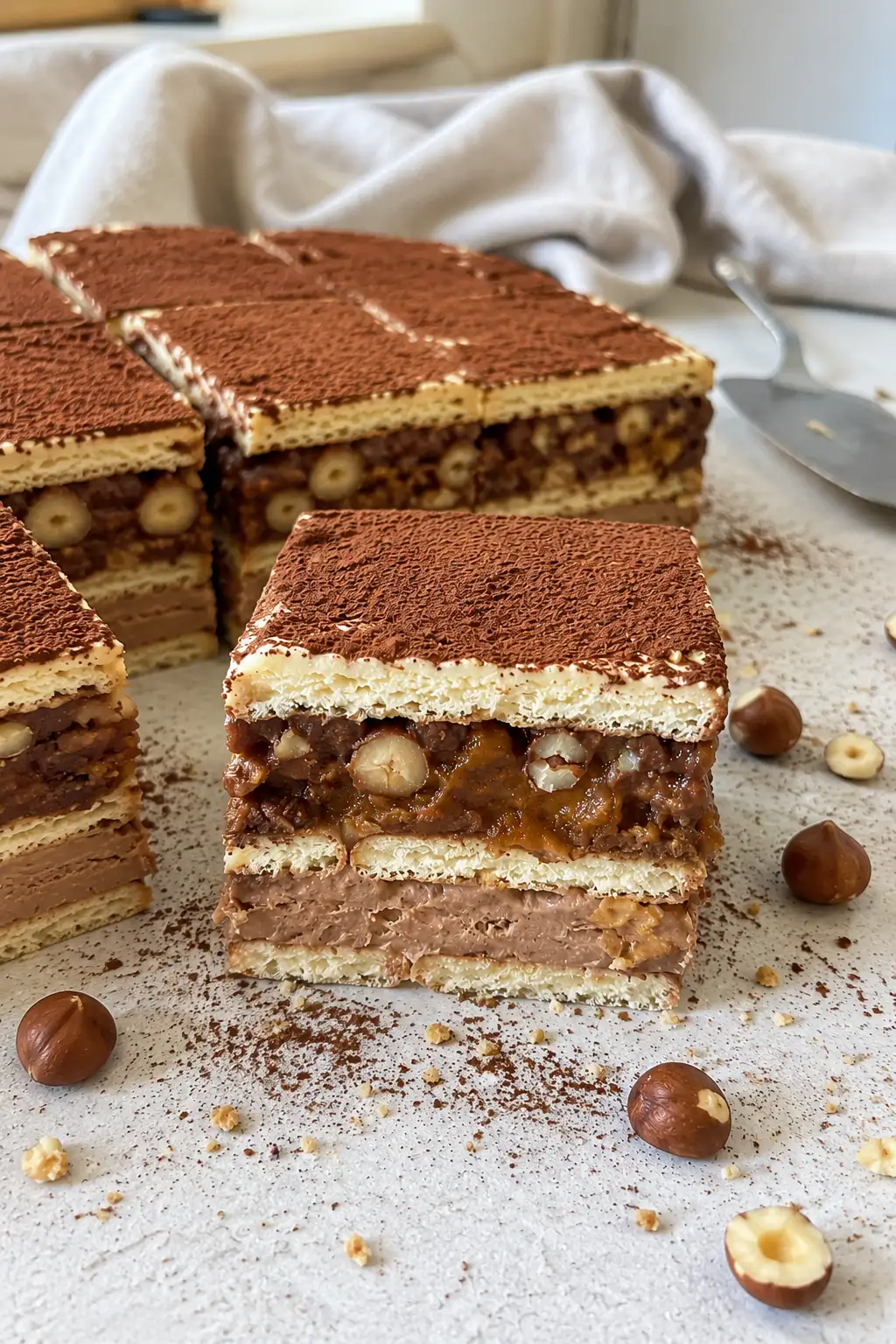 Ciasto Ferrero Rocher  – prosty deser bez pieczenia z kajmakiem i orzechami