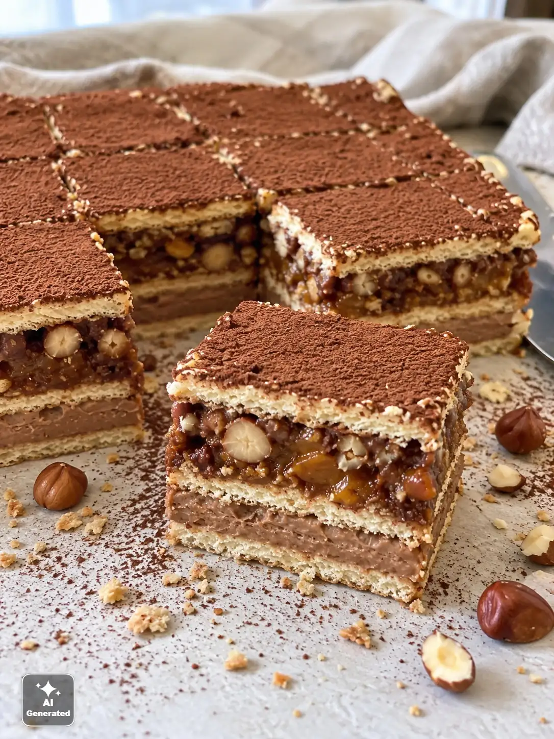Ciasto Ferrero Rocher – prosty deser bez pieczenia z kajmakiem i orzechami