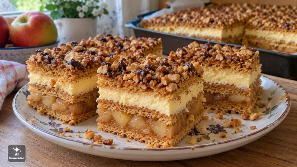 Domowe ciasto Snickers z jabłkami i orzechowym krokantem
