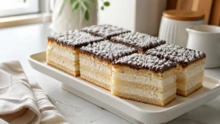 Ciasto Anielskie – delikatny przekładaniec z kremem migdałowym i kokosowym