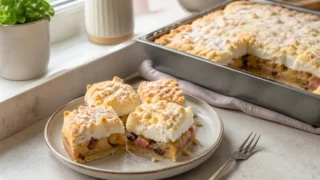 Jabłecznik z rabarbarem – kruchy wypiek z pianką i owocami