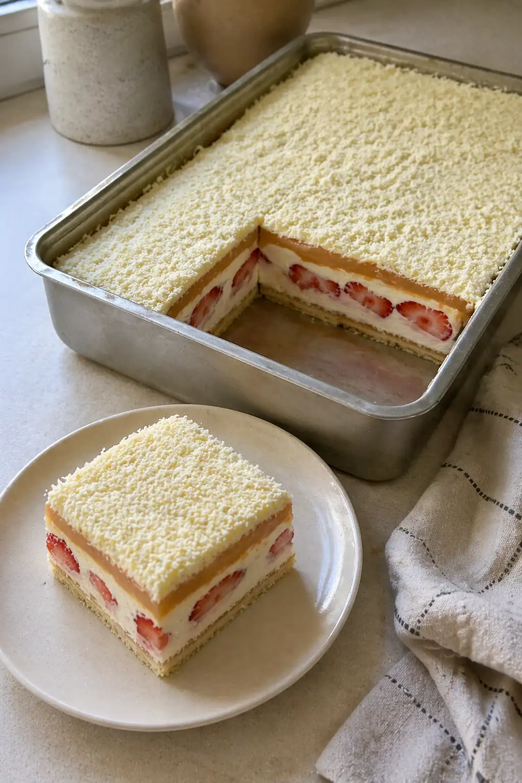 Ciasto Krówka z truskawkami w 15 minut – prosty deser bez pieczenia