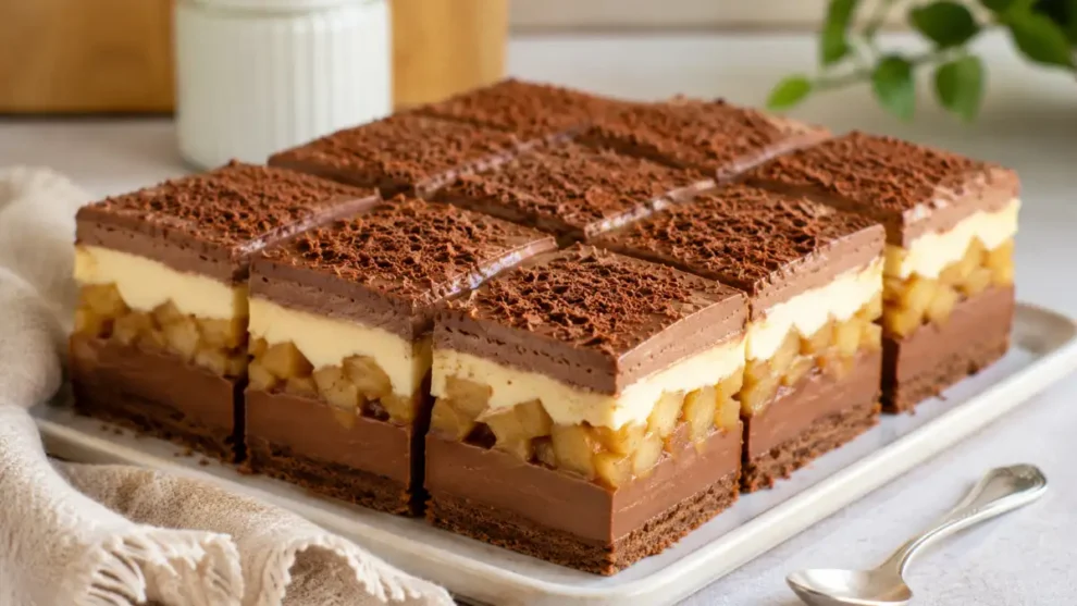 Ciasto Budyniowa Pychotka  – prosty deser bez pieczenia z jabłkami