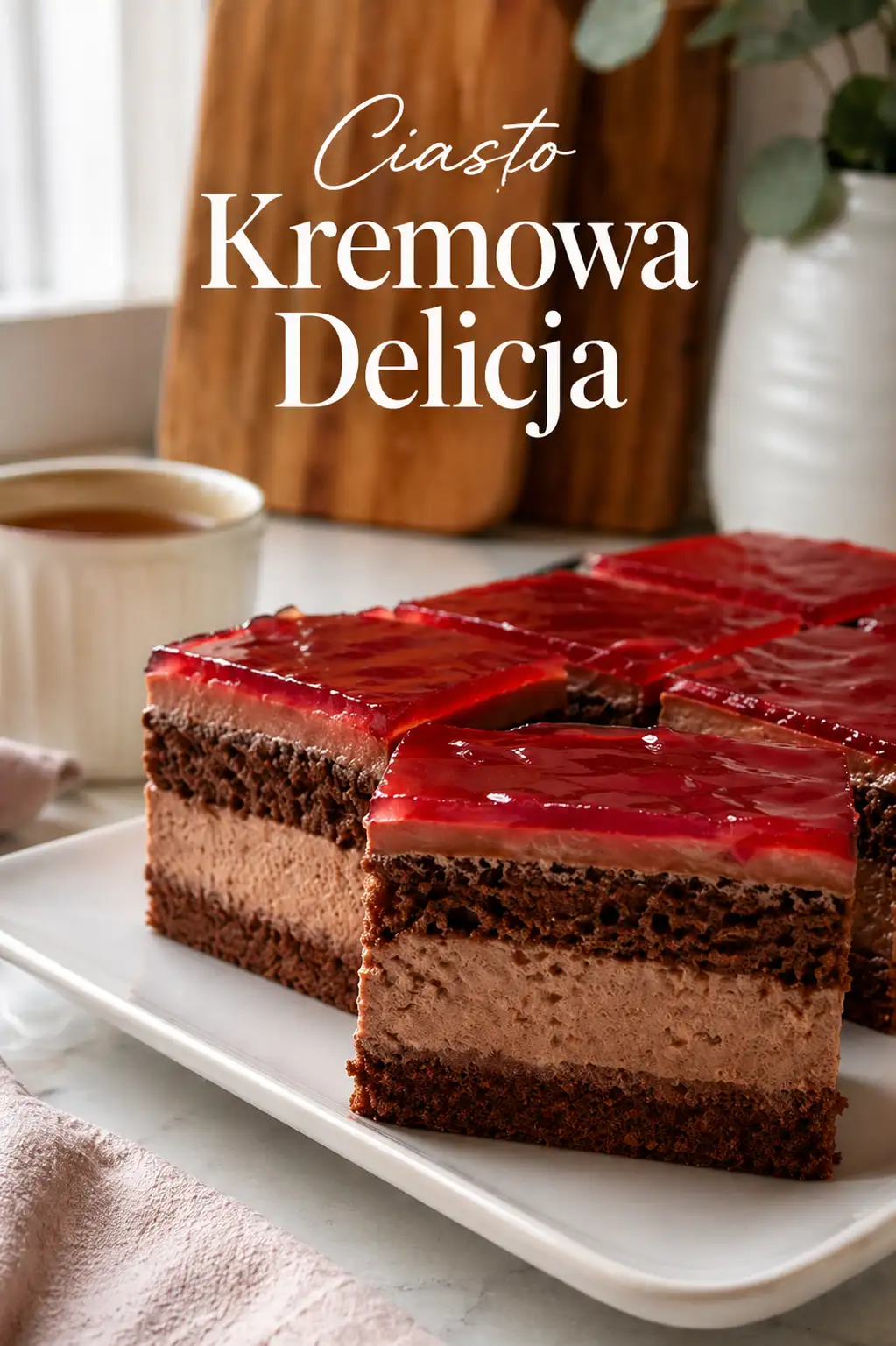 Ciasto Kremowa Delicja – prosty przepis na lekki deser z kakao i galaretką
