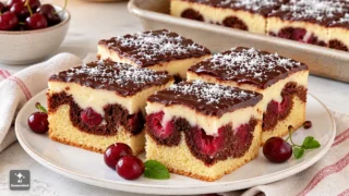 Ciasto Fale Dunaju – prosty przepis z wiśniami i kremem budyniowym