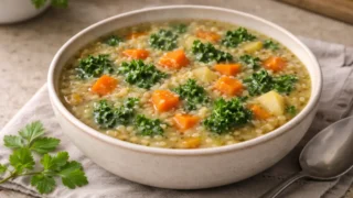 Jaglany krupnik z batatami i jarmużem – prosty przepis na pożywną zupę