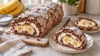 Kakaowa rolada bezowa z bananami - lekki deser z kremem