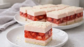 Truskaweczka – lekkie ciasto bez pieczenia z pianką i truskawkami