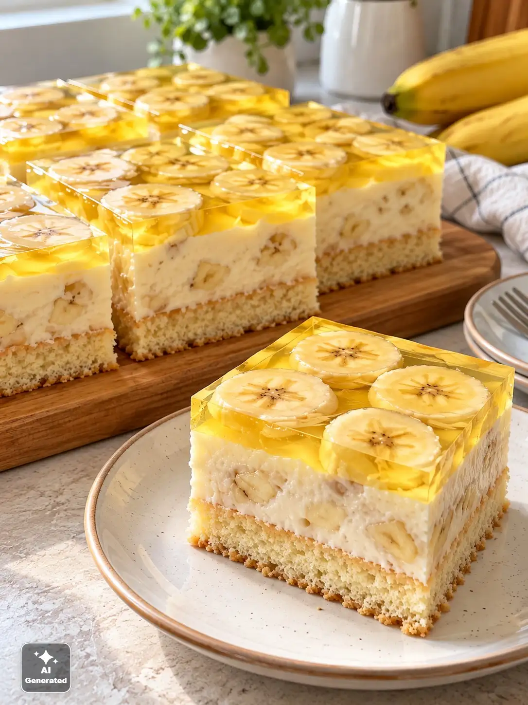 Ciasto bananowe z galaretką i lekkim kremem - prosty przepis
