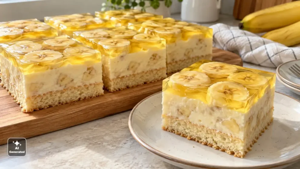 Ciasto bananowe z galaretką i lekkim kremem - prosty przepis