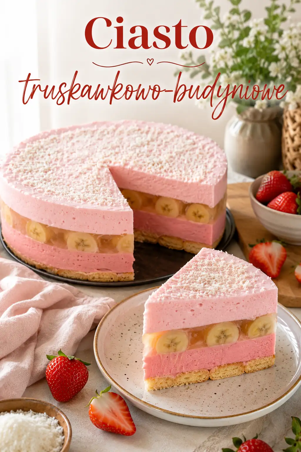 Ciasto truskawkowo-budyniowe bez pieczenia – prosty przepis na lekki deser