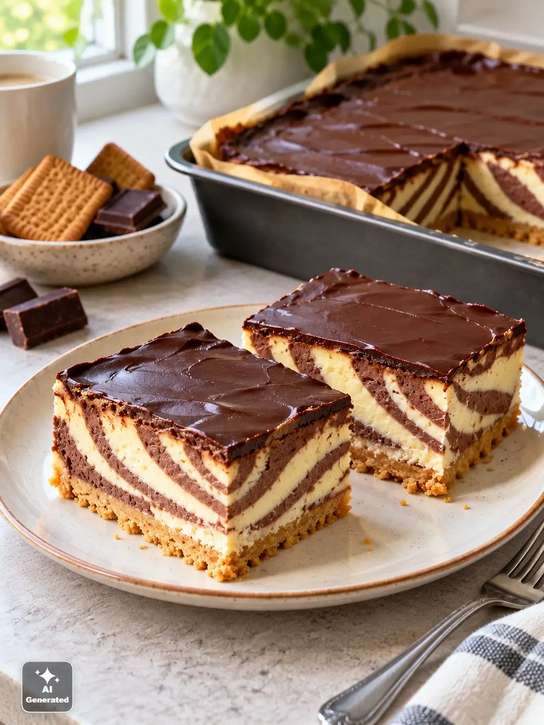Sernik zebra śmietankowo-czekoladowy na herbatnikach