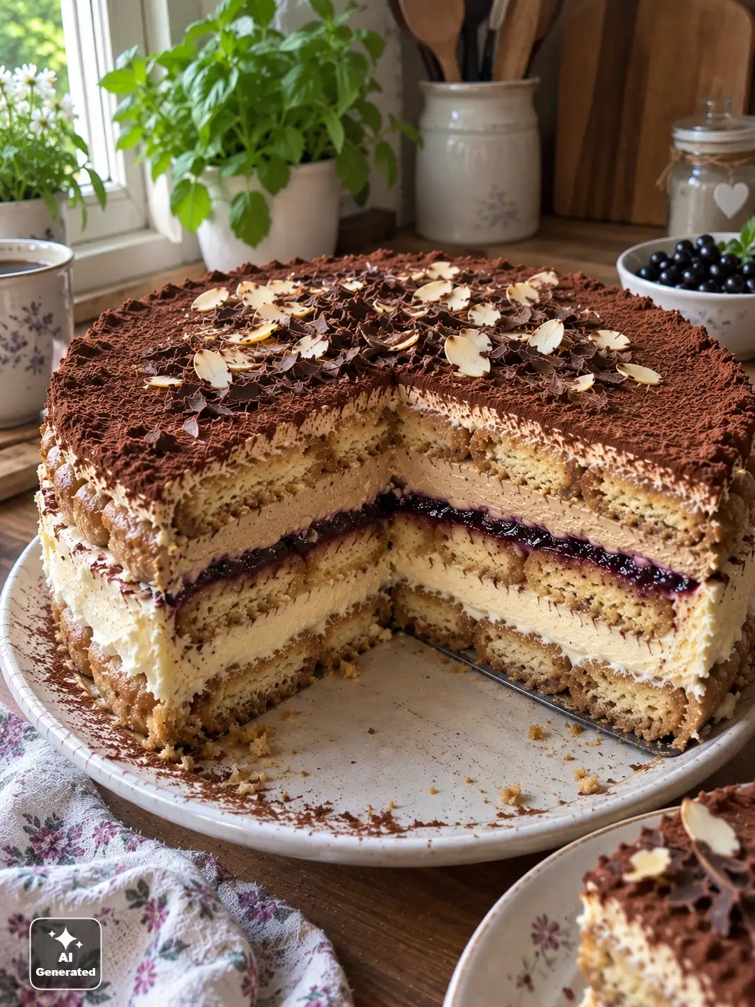 Tort tiramisu z kawowo-porzeczkową nutą - efektowny deser bez pieczenia