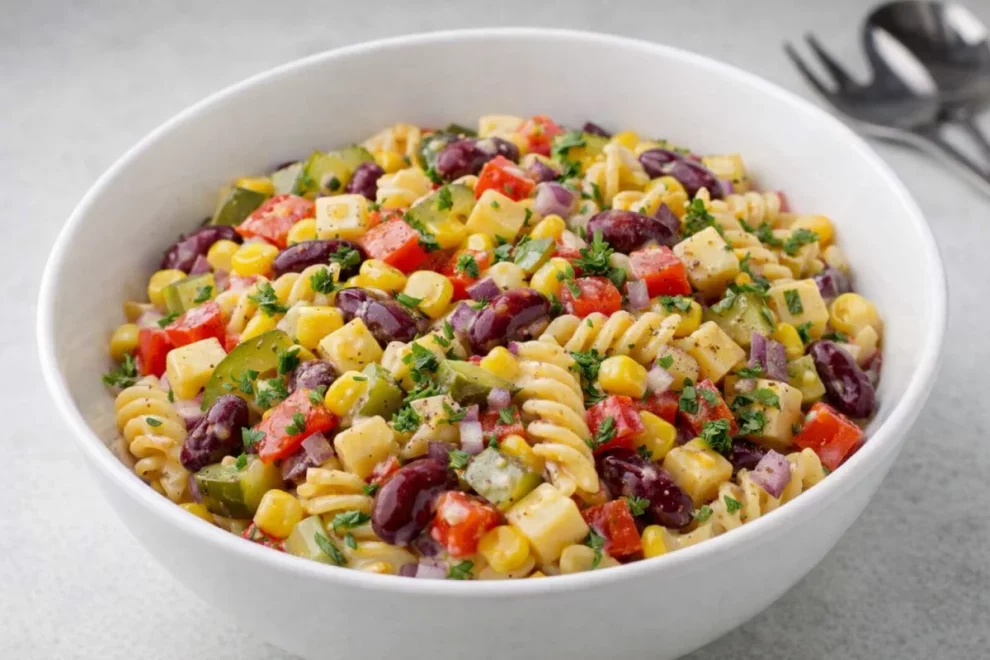 Sałatka z makaronem i czerwoną fasolą