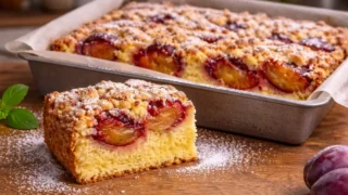Ucierane ciasto ze śliwkami i kruszonką – prosty przepis na puszyste domowe ciasto