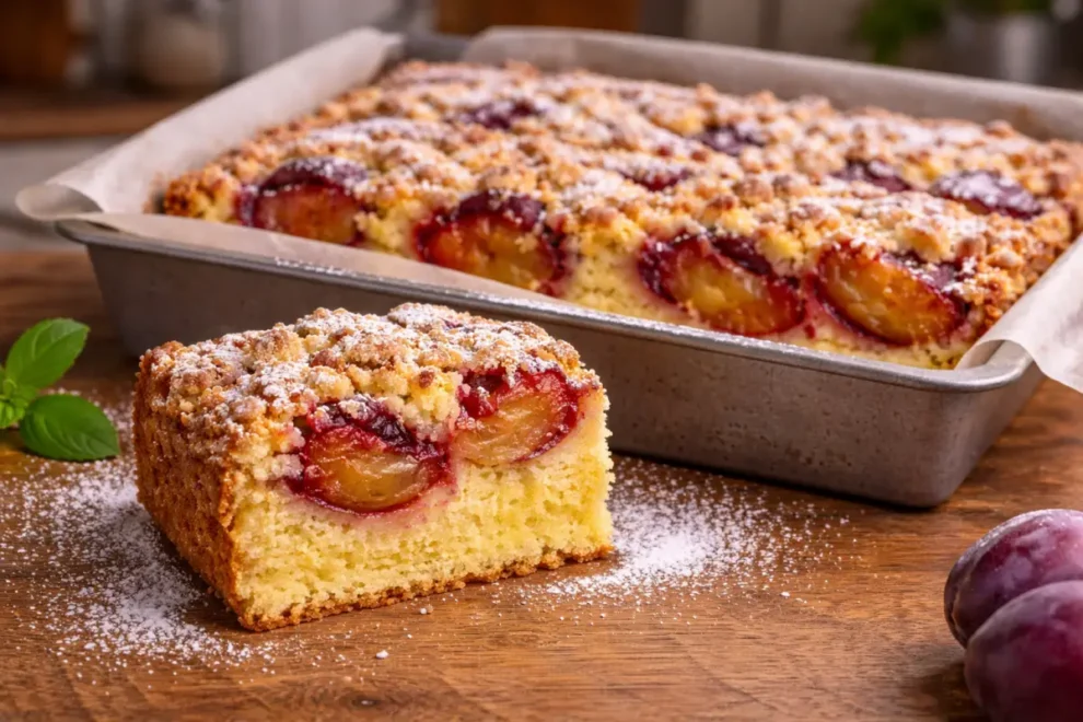 Ucierane ciasto ze śliwkami i kruszonką – prosty przepis na puszyste domowe ciasto