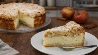Sernik z jabłkami i cynamonem – prosty przepis na kremowe ciasto z kruszonką