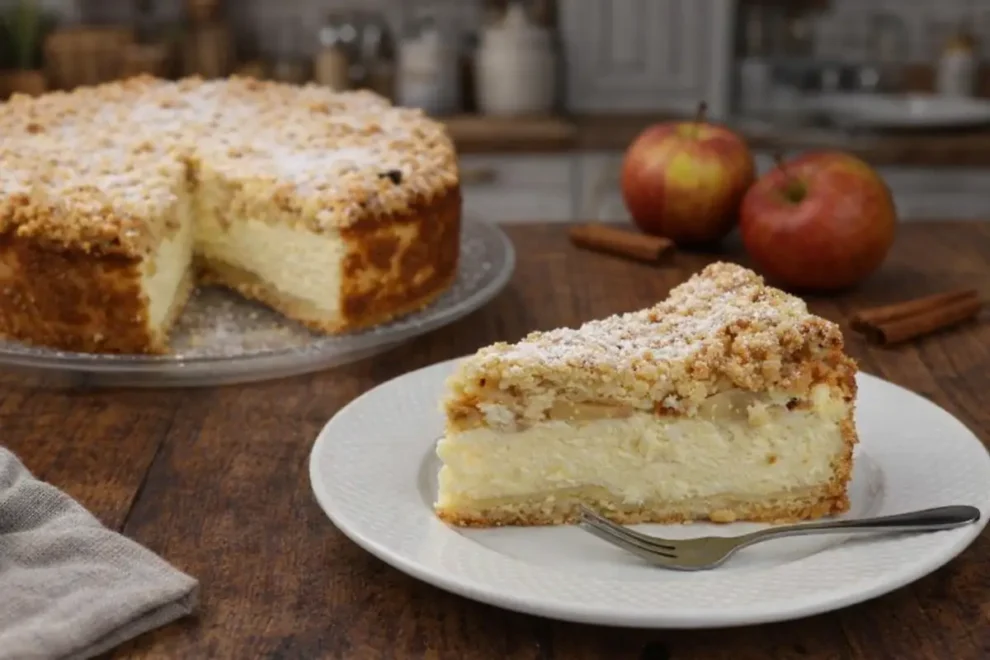 Sernik z jabłkami i cynamonem – prosty przepis na kremowe ciasto z kruszonką