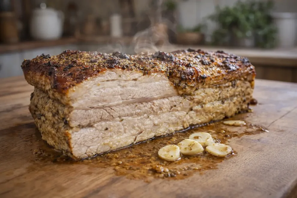 Boczek pieczony z piekarnika w marynacie musztardowej – soczysty i prosty przepis