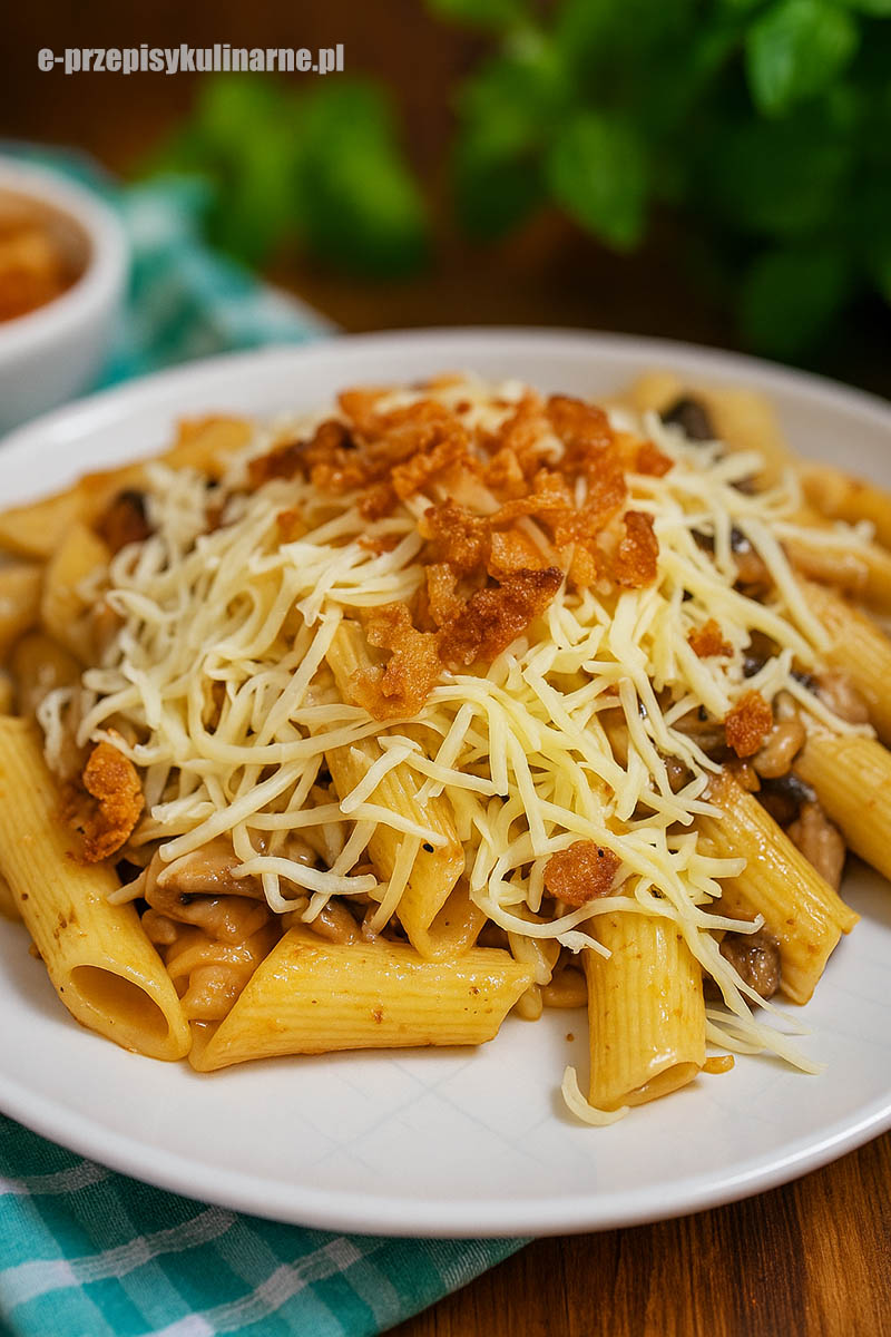 Makaron z szynką i prażoną cebulką – szybki i bardzo smaczny obiad