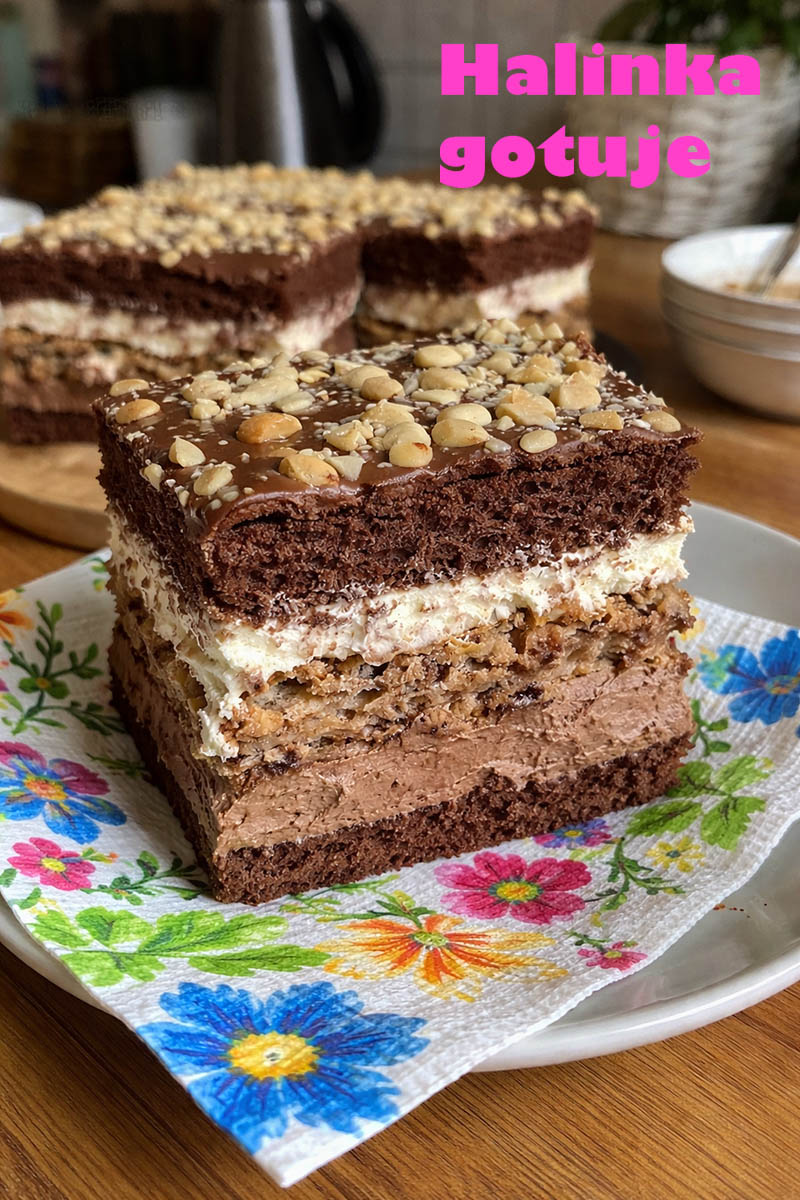 Ciasto Knoppers – warstwowy przekładaniec z kremem i wafelkami