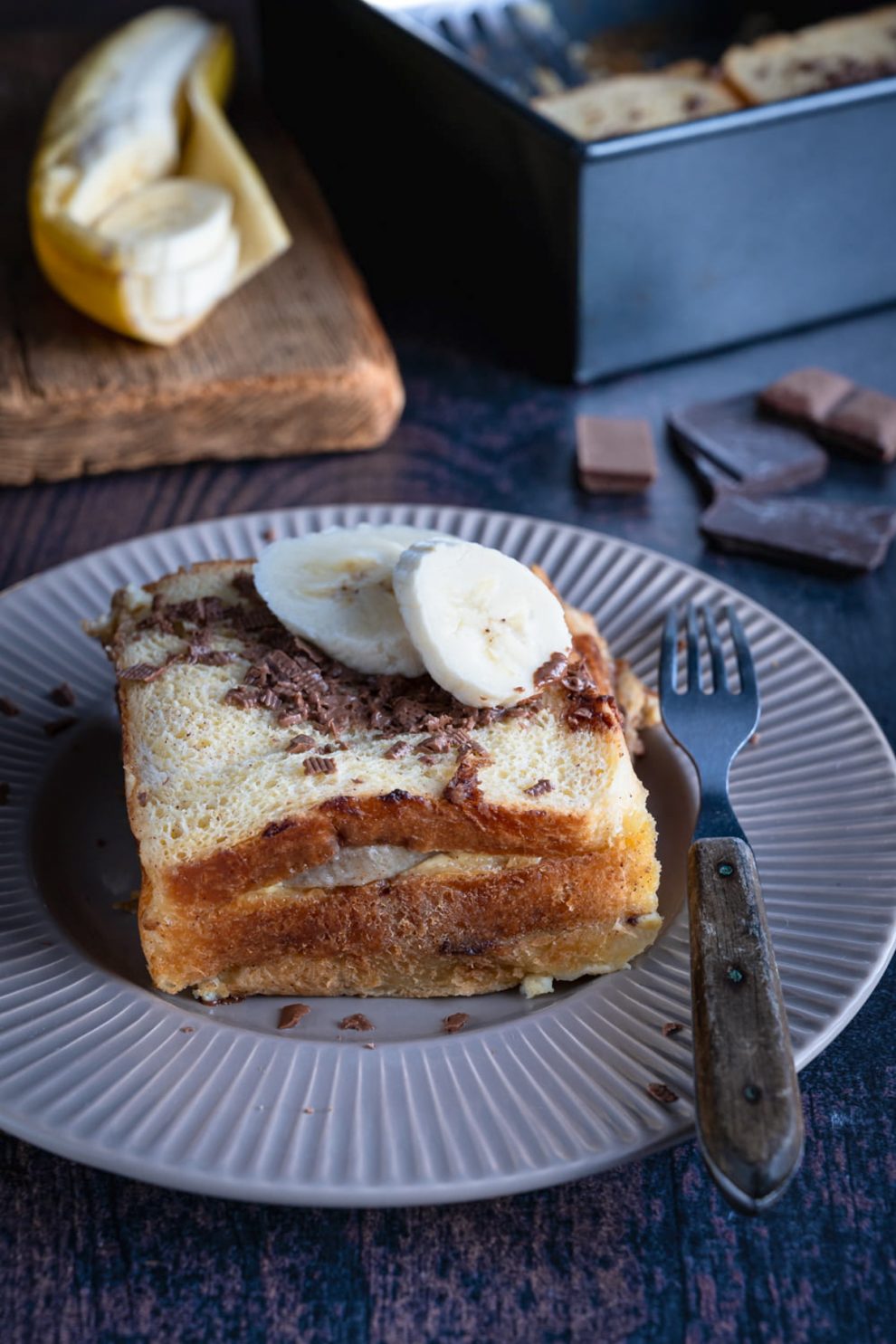Pudding chlebowy z bananem i czekoladą