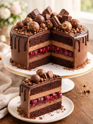 Tort Czekoladowe Serce – efektowny deser czekoladowy z malinową warstwą