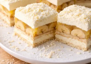Rajska kostka kokosowa z bananami i galaretką – ciasto bez pieczenia, które znika w mig