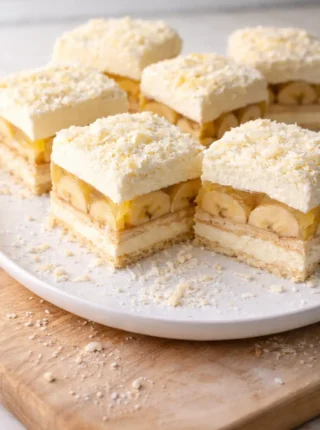 Rajska kostka kokosowa z bananami i galaretką – ciasto bez pieczenia, które znika w mig