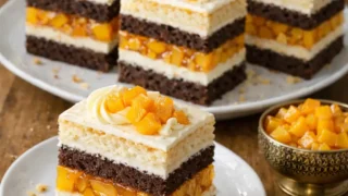 Ciasto warstwowe z brzoskwiniami – efektowny deser