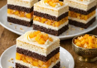 Ciasto warstwowe z brzoskwiniami – efektowny deser