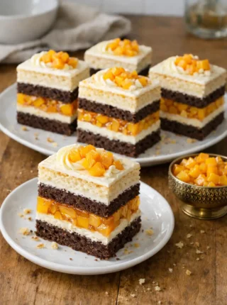 Ciasto warstwowe z brzoskwiniami – efektowny deser