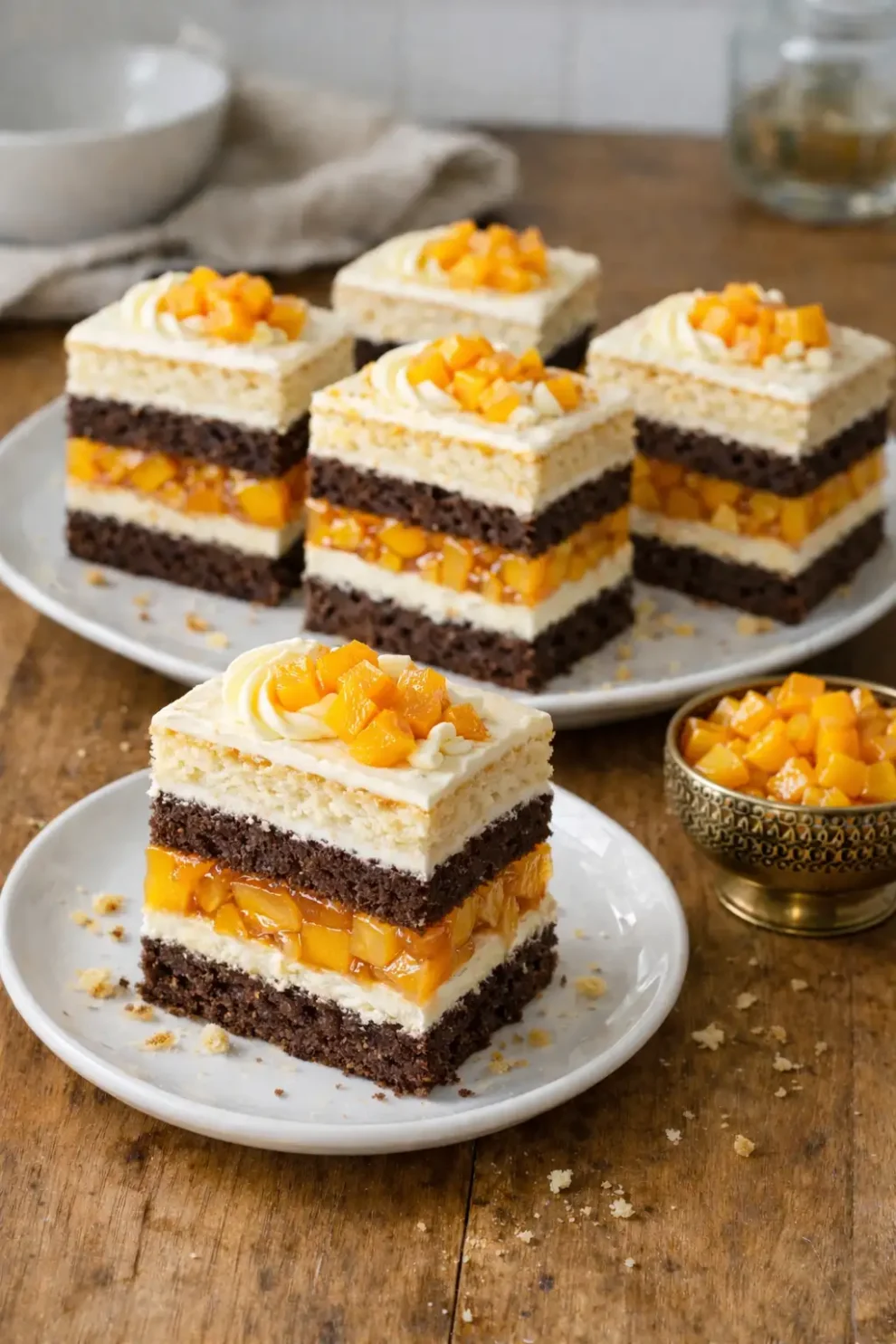 Ciasto warstwowe z brzoskwiniami – efektowny deser